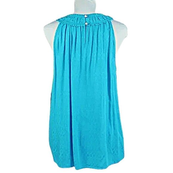 CeCe Top Sleeveless Tank Ruffled Round Neckline Keyhole Closure Blue Size Lg - Picture 4 of 8